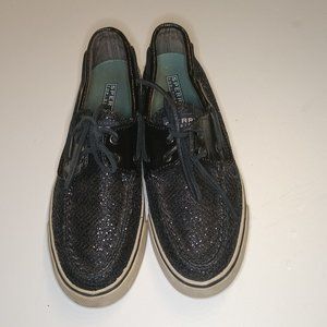 SPERRY Black Sparkle Lace Boat Shoe